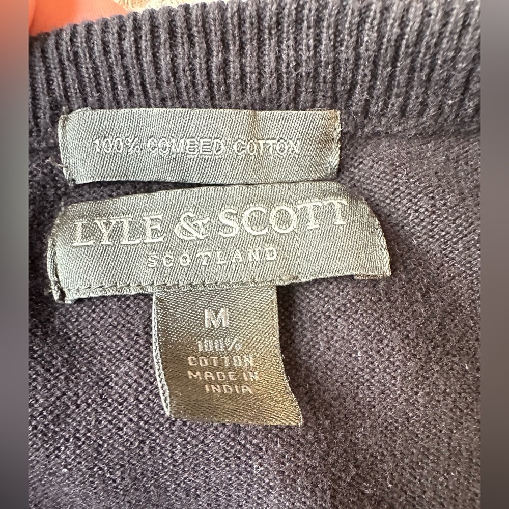 Lyle & Scott Argyle V Neck Sweater Mens Size Medium Cotton Preppy Ivy Academia - Picture 3 of 7
